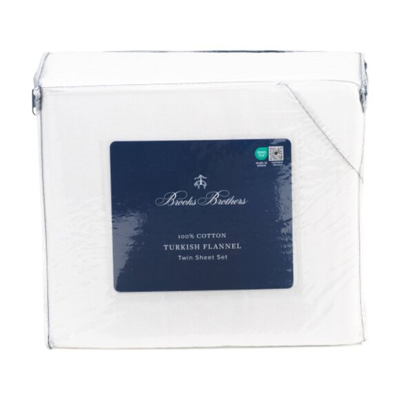 BROOKS BROTHERS White Made In Turkey Solid Flannel Sheet Set